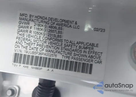 2023 Acura Tlx Standard z USA, uszkodzony, nr VIN 19UUB5F36PA002576
